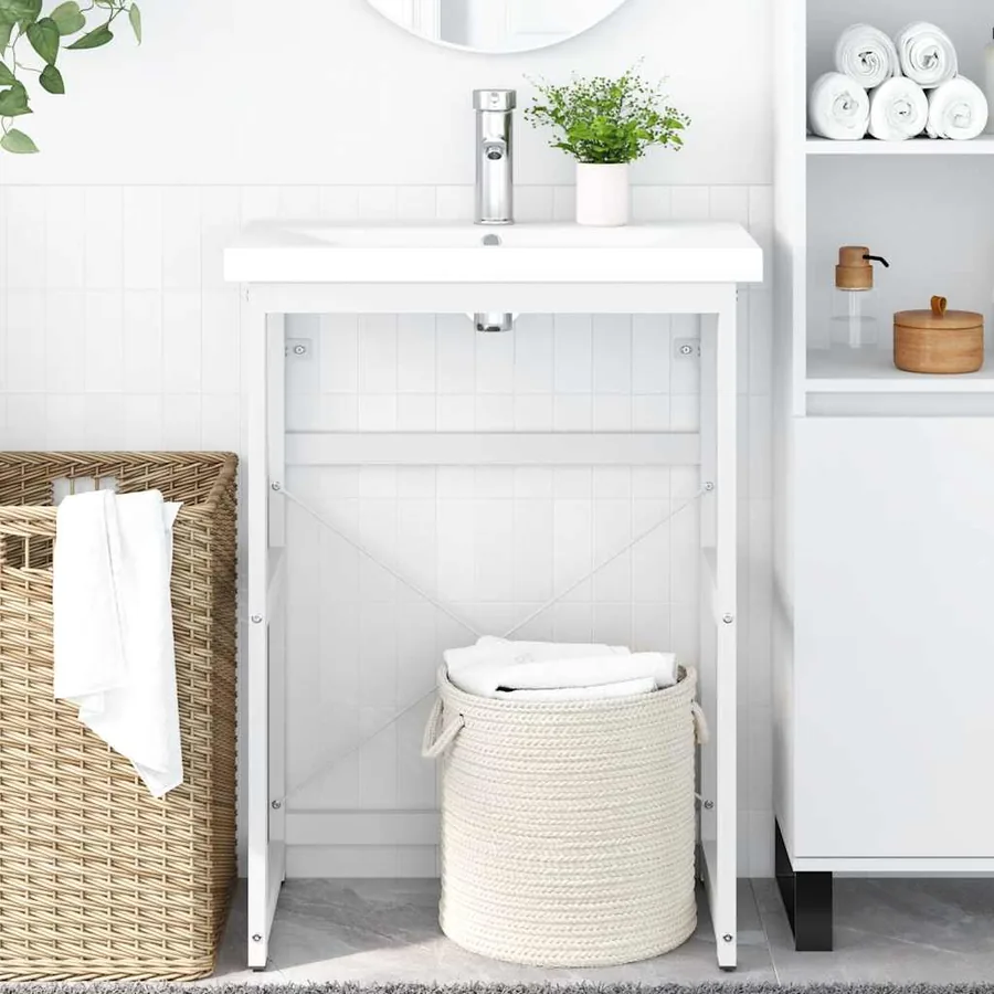 Cadre de lavabo de salle de bain Blanc 59x38x83 cm Fer
