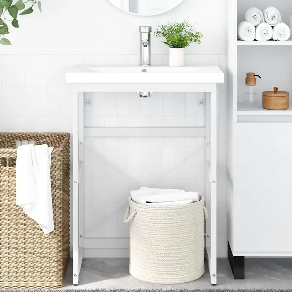 Cadre de lavabo de salle de bain Blanc 59x38x83 cm Fer