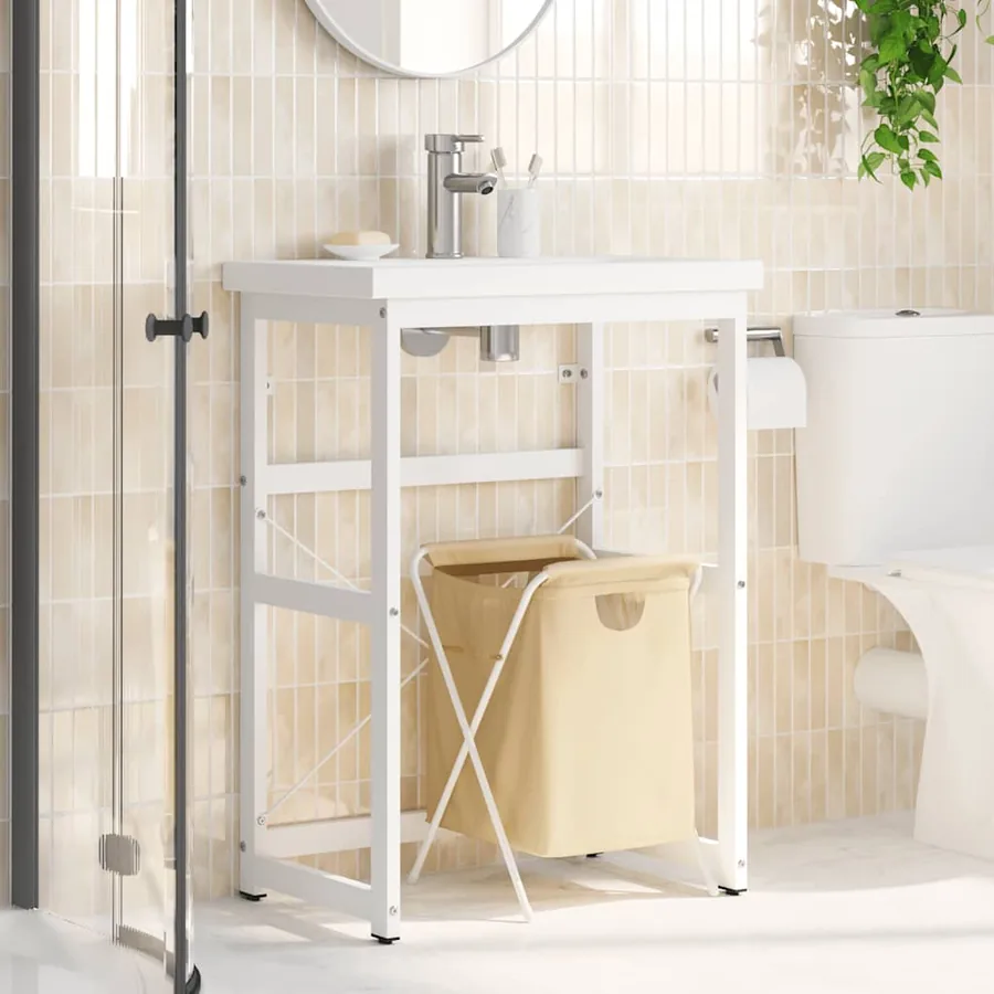 Cadre de lavabo de salle de bain Blanc 59x38x83 cm Fer - 3
