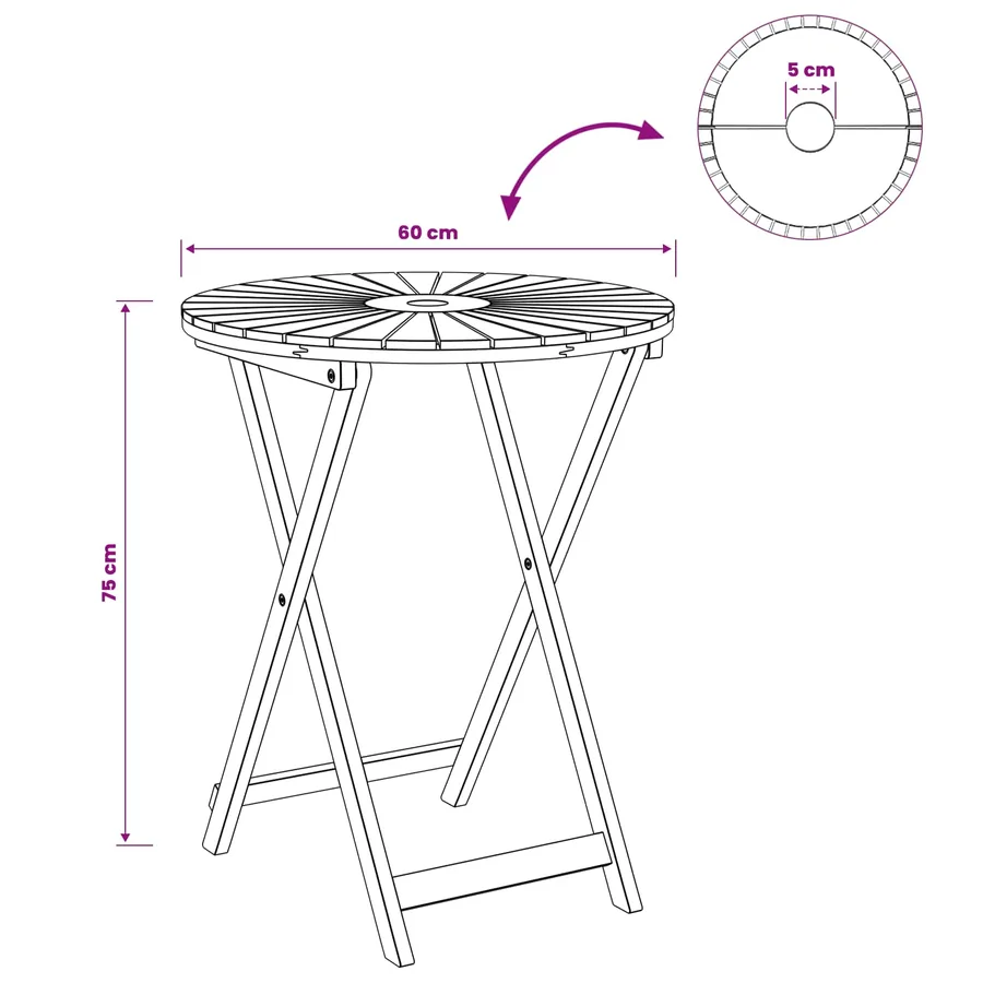 Table de jardin pliante Naturel Ø60 x 75 cm - 9