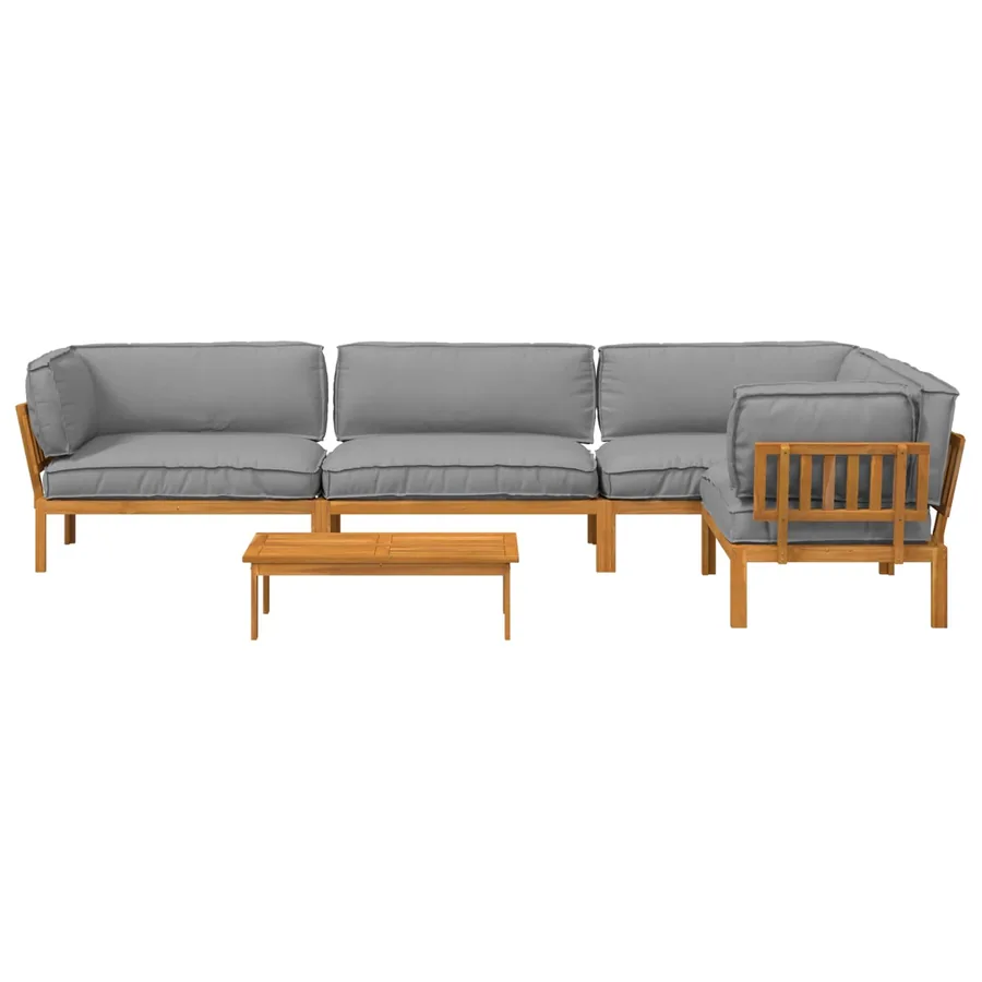 Ensemble de Canapés Uni 5 pcs Gris Bois d'Acacia Massif - 10