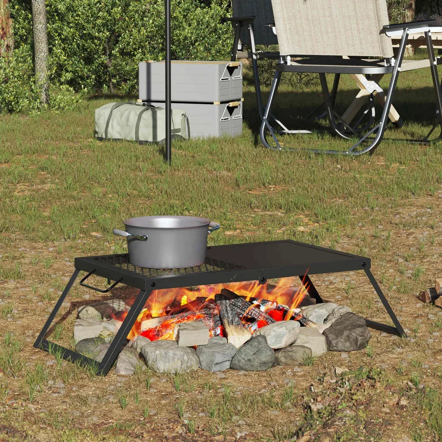 Gril de camping pliable Noir 31,5 x 26,5 x 4 cm Acier allié