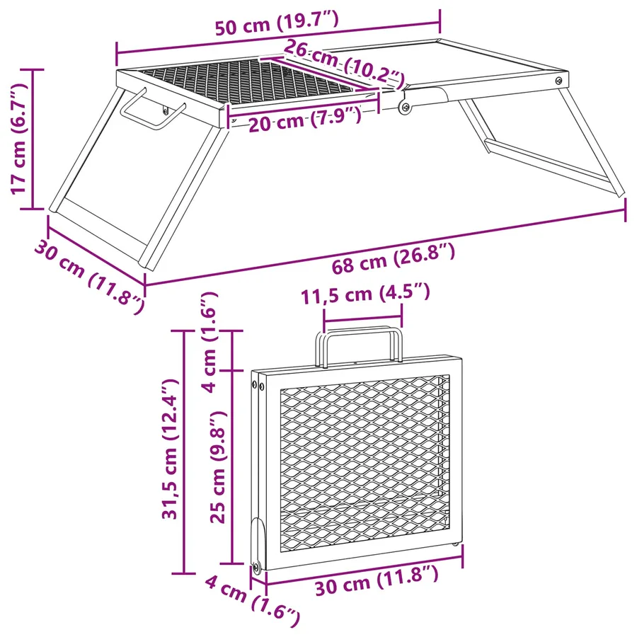 Gril de camping pliable Noir 31,5 x 26,5 x 4 cm Acier allié - 10