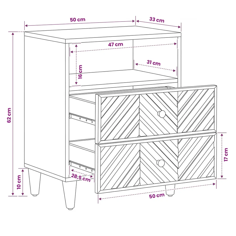 Table de chevet Marron 50 x 33 x 60 cm Bois de mangue massif - 11