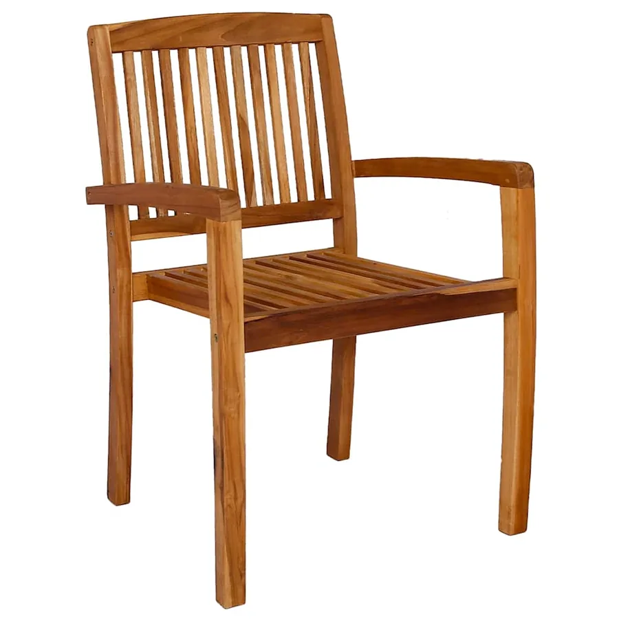 Chaises empilables à manger de jardin lot de 2 Bois teck solide - 2