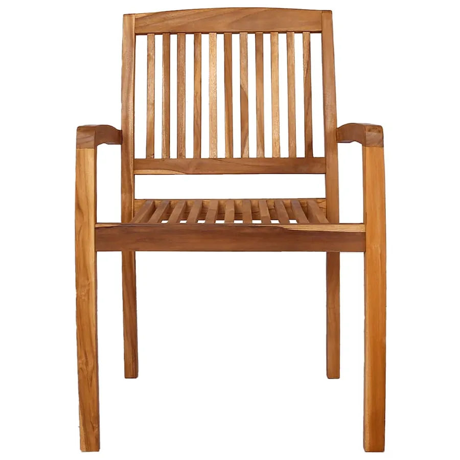 Chaises empilables à manger de jardin lot de 2 Bois teck solide - 4