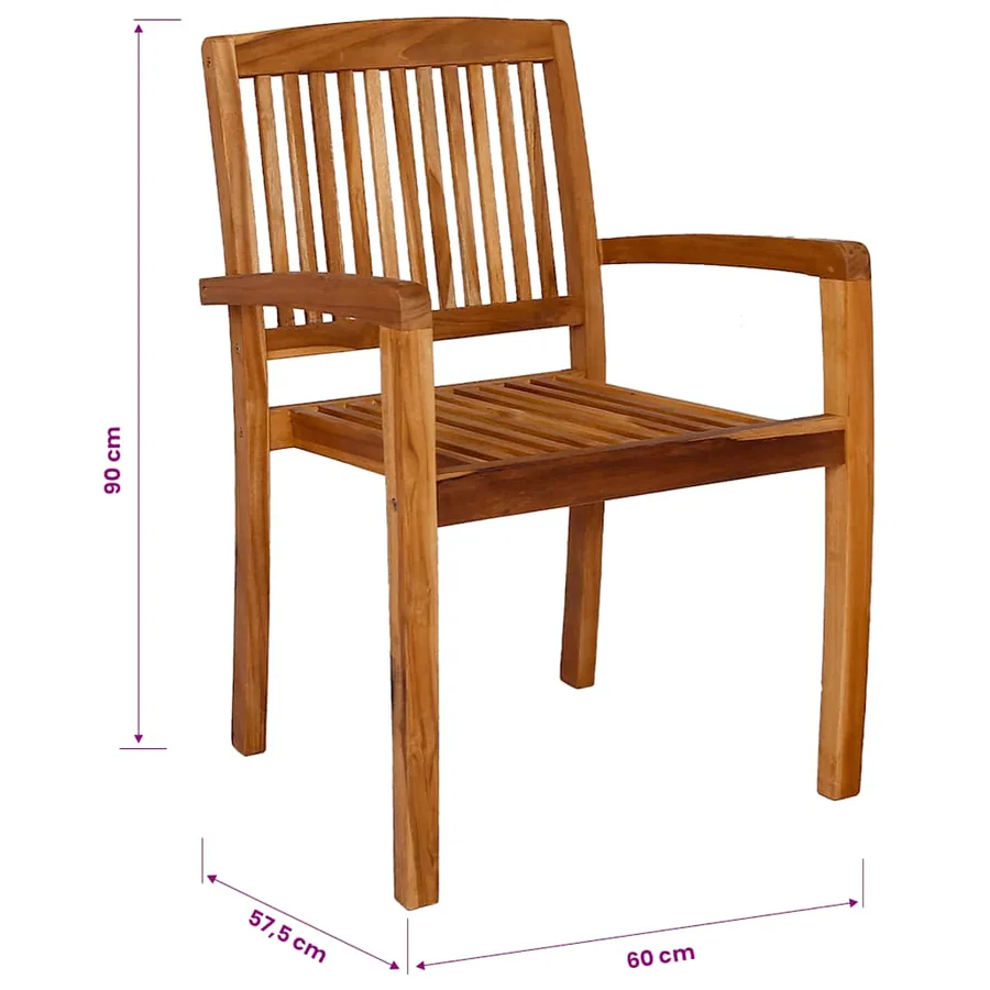 Chaises empilables à manger de jardin lot de 2 Bois teck solide - 8