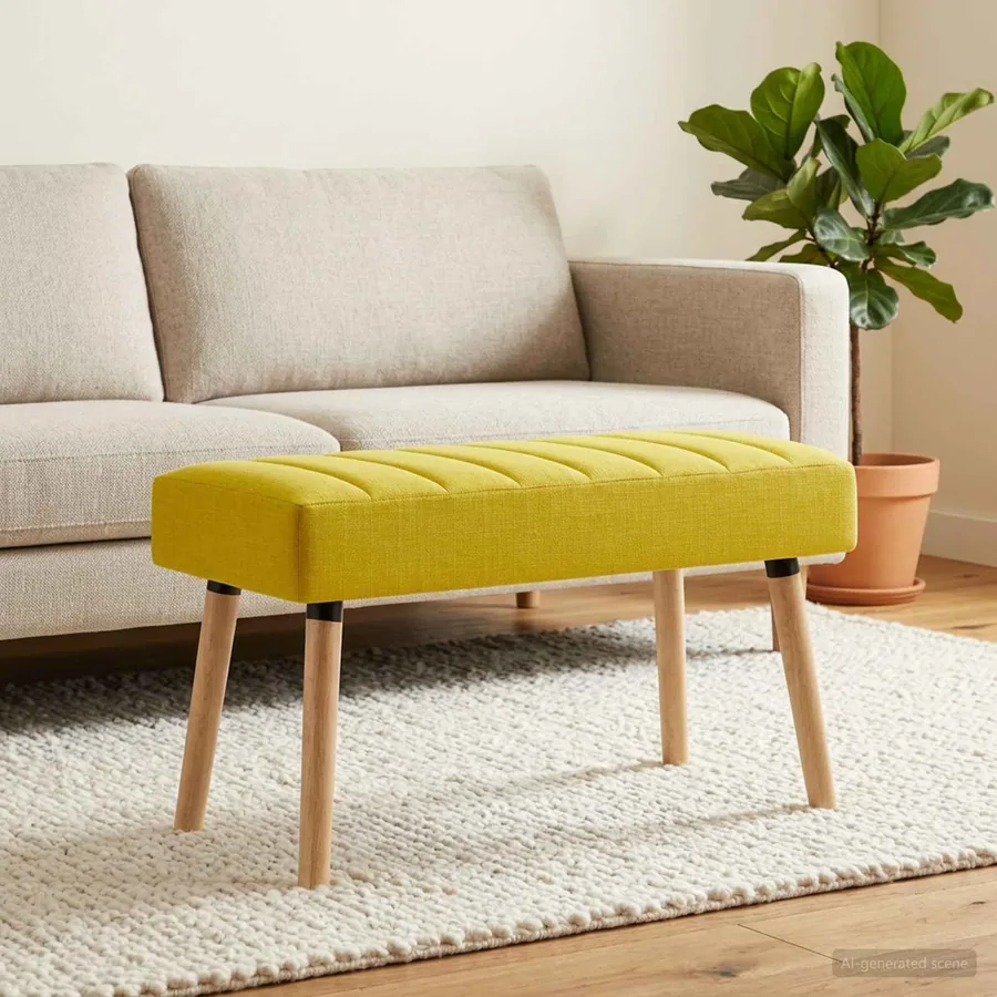 Banc capitonné canal Jaune clair 80 x 40 x 46 cm Tissu - 3