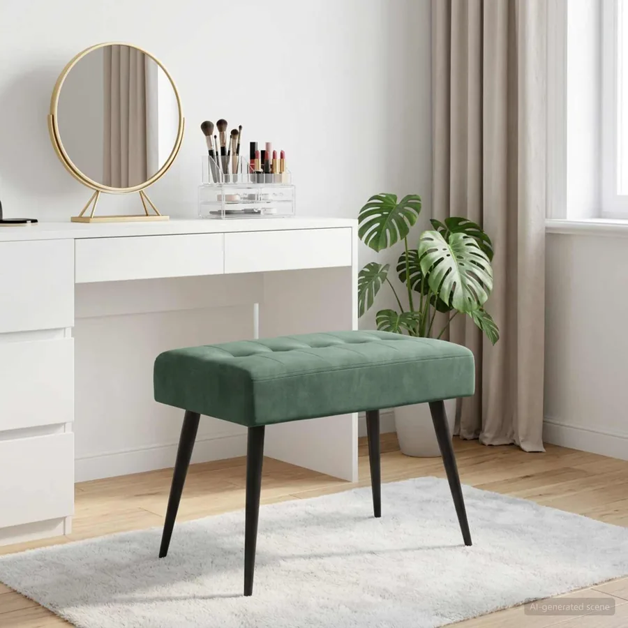 Banc avec capitonnage bouton Vert Mer 60 x 40 x 45 cm Velours - 4
