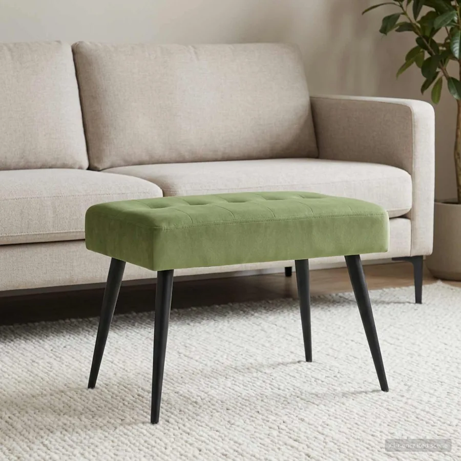 Banc avec capitonnage bouton Vert clair 60 x 40 x 45 cm Velours - 3