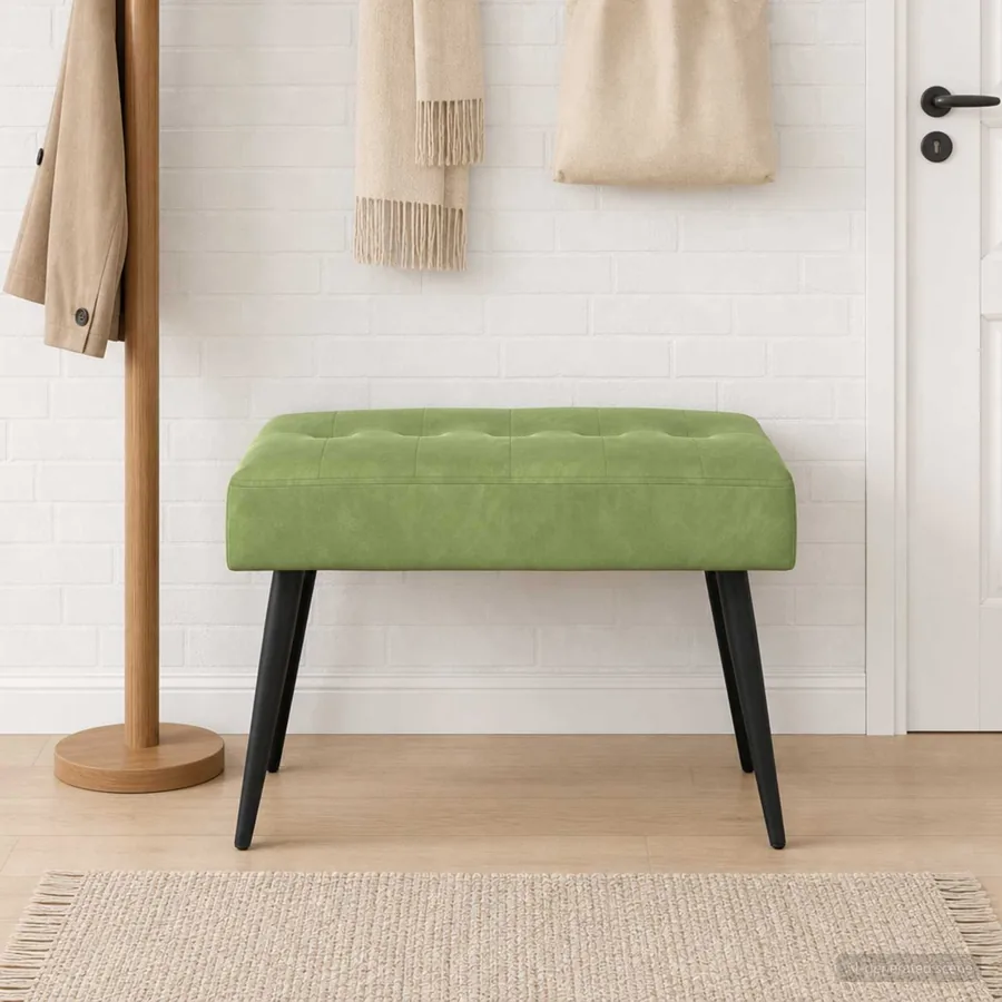 Banc avec capitonnage bouton Vert clair 60 x 40 x 45 cm Velours - 4