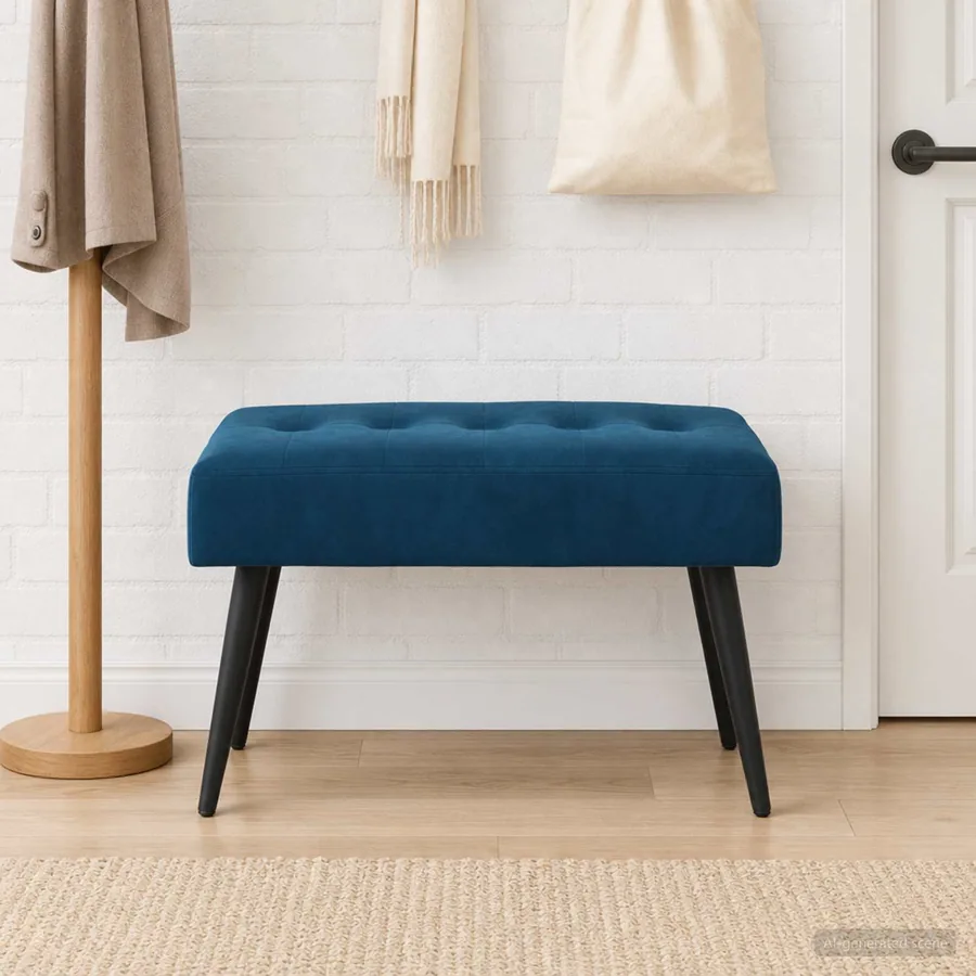 Banc avec capitonnage bouton Bleu 60 x 40 x 45 cm Velours