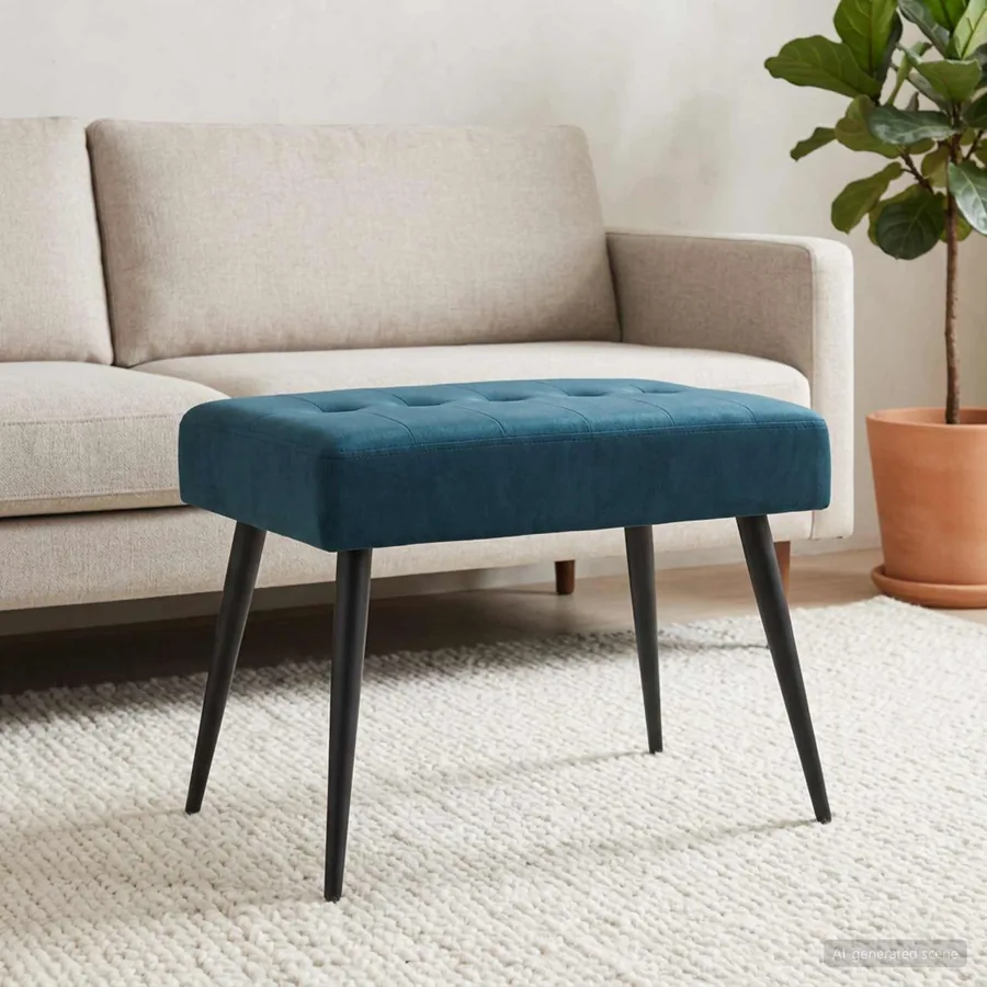 Banc avec capitonnage bouton Bleu 60 x 40 x 45 cm Velours - 3