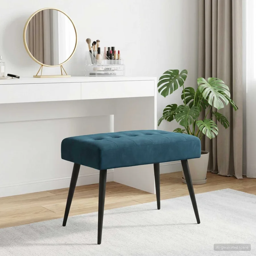 Banc avec capitonnage bouton Bleu 60 x 40 x 45 cm Velours - 4
