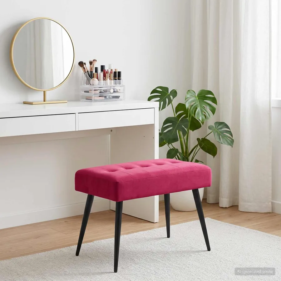 Banc avec capitonnage bouton Bordeaux 60 x 40 x 45 cm Velours