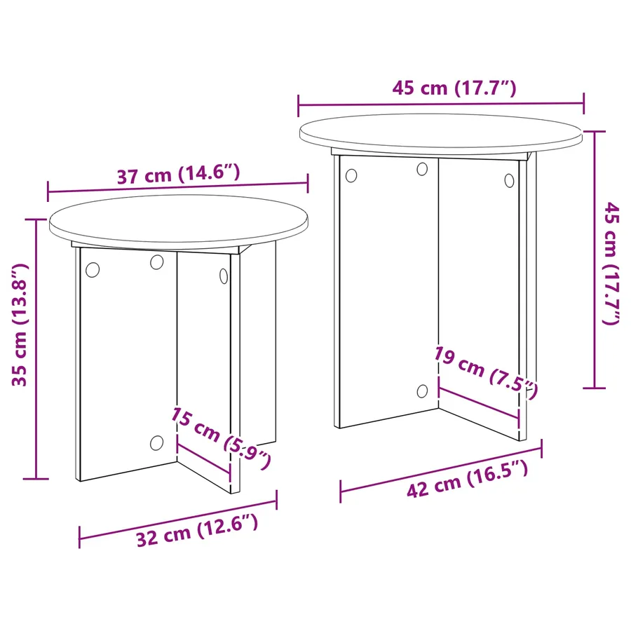 Ensemble de tables d'appoint 2 pcs Bois ancien - 7