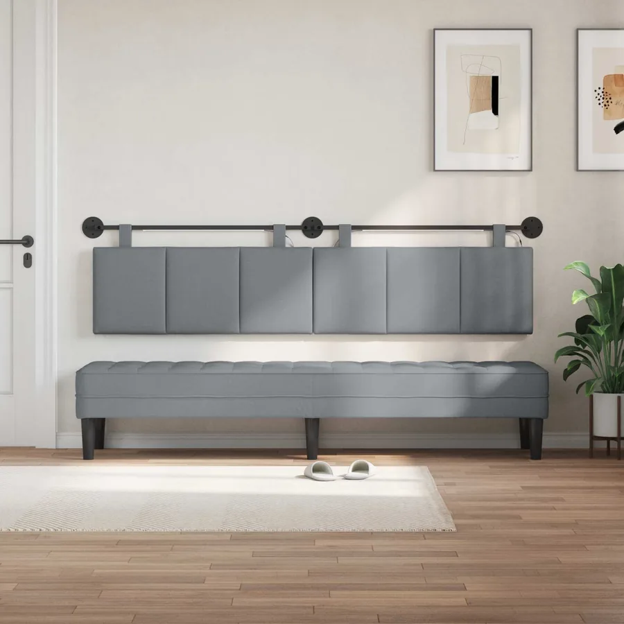 Tête de lit suspendue Avec lumière LED Gris clair Tissu - 3
