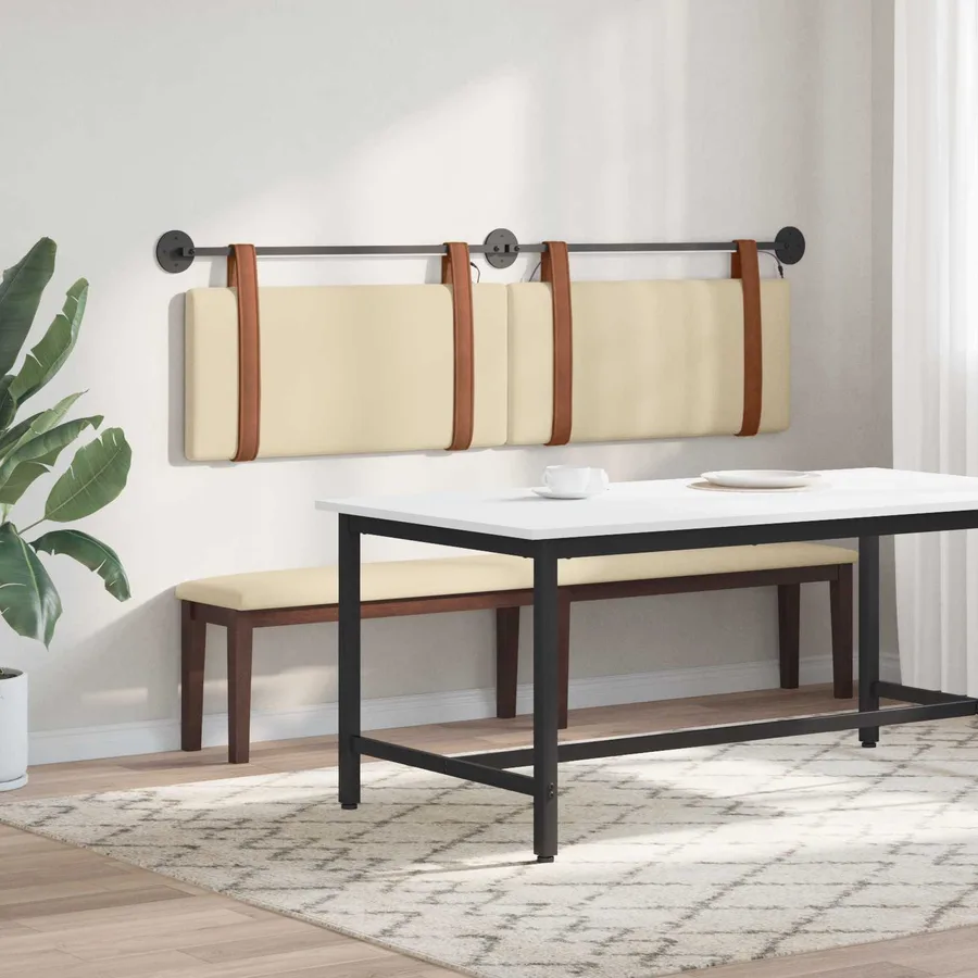 Tête de lit suspendue Avec lumière LED Crème PU antique - 4