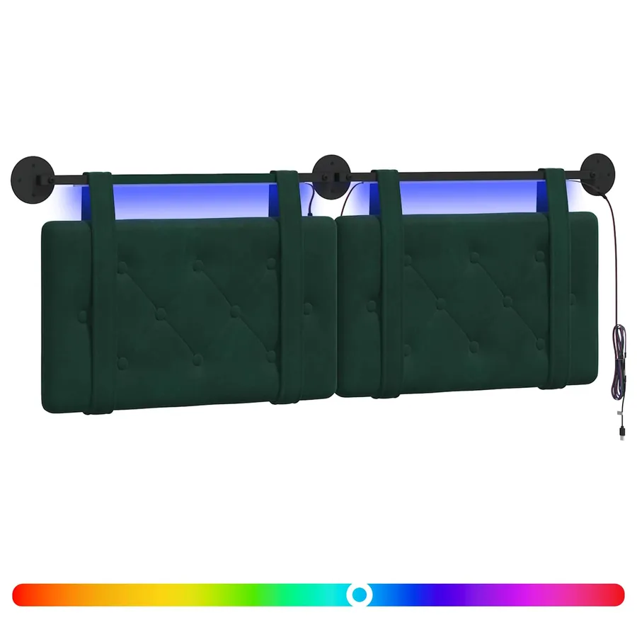 Tête de lit suspendue Avec lumière LED Vert foncé Velours - 2