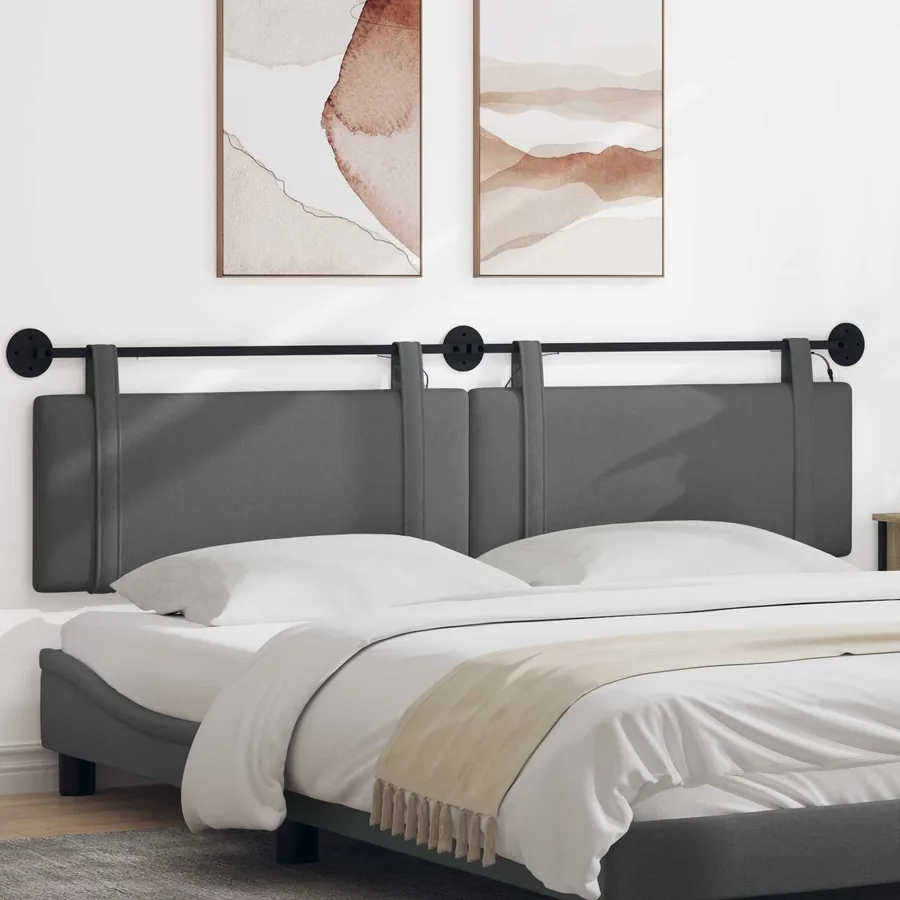 Tête de lit suspendue Avec lumière LED Gris foncé Tissu