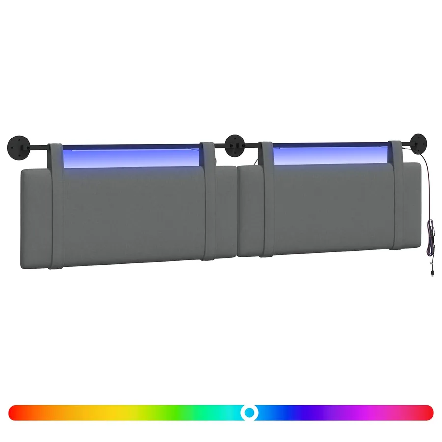 Tête de lit suspendue Avec lumière LED Gris foncé Tissu - 2