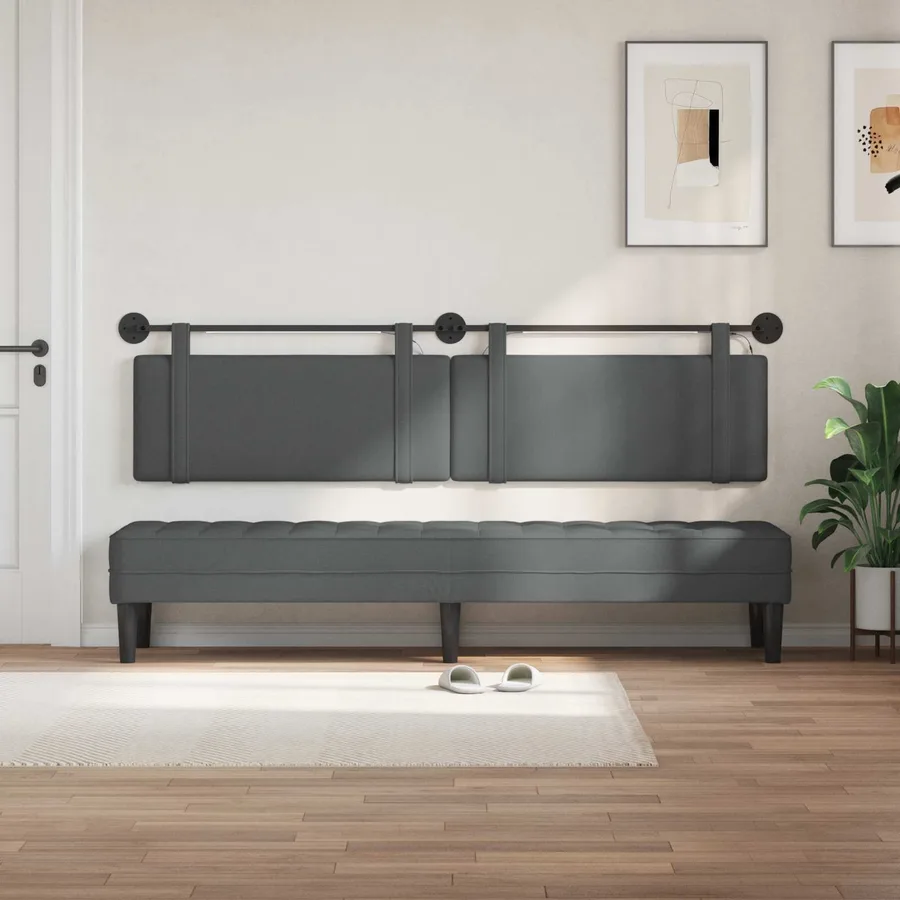 Tête de lit suspendue Avec lumière LED Gris foncé Tissu - 3