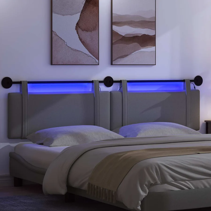 Tête de lit suspendue Avec lumière LED Gris foncé Tissu - 5
