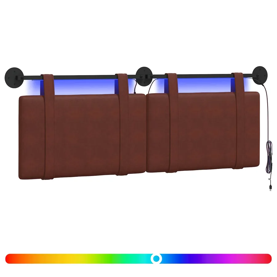 Tête de lit suspendue Avec lumière LED Brun Brillant PU antique - 2