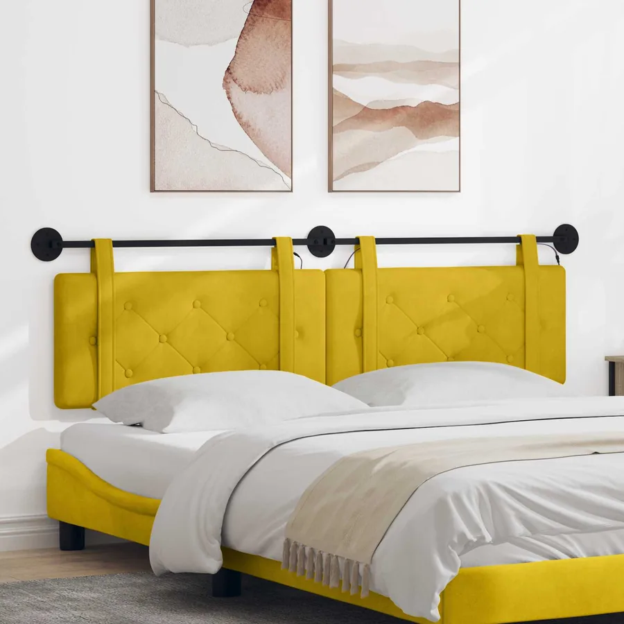 Tête de lit suspendue Avec lumière LED Jaune Velours
