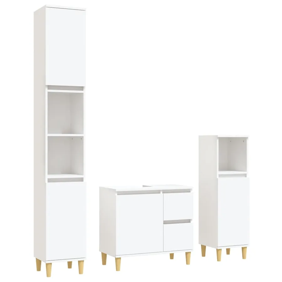 Ensemble d'armoires salle de bain 3 pcs blanc bois d'ingénierie - 2