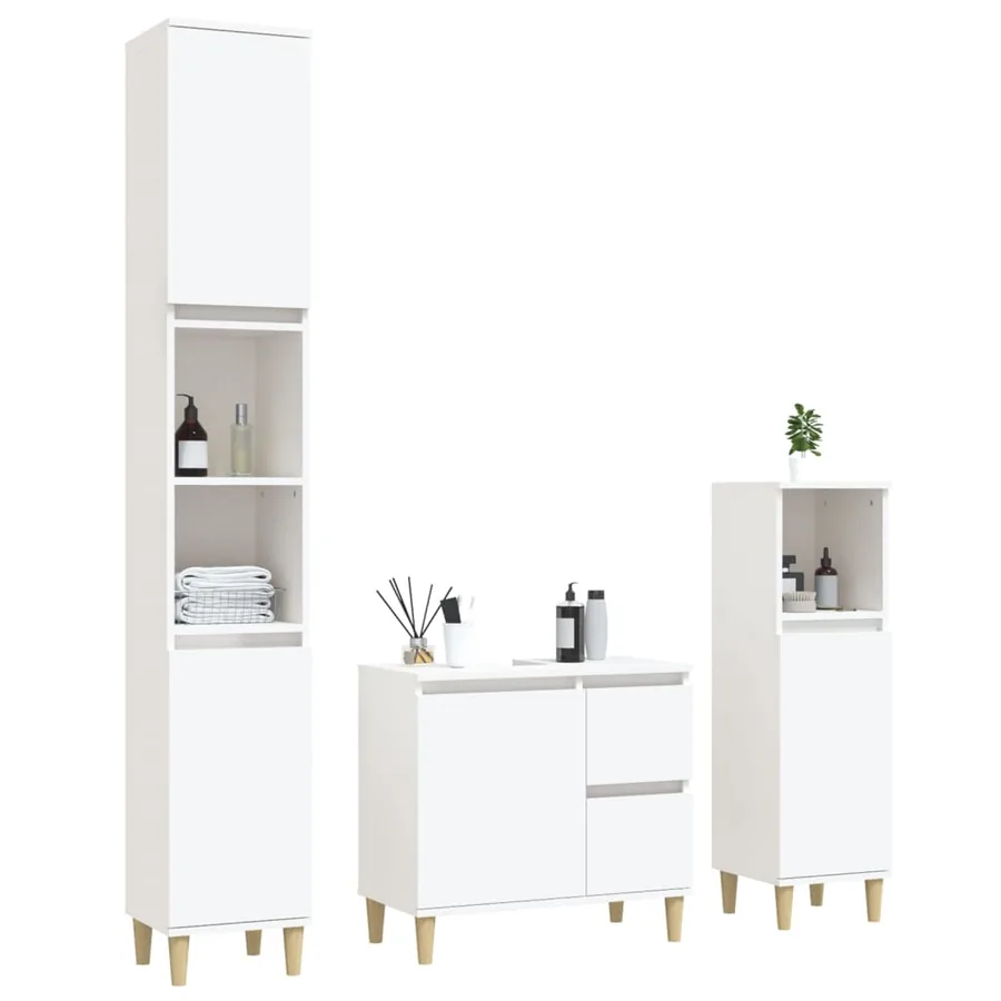 Ensemble d'armoires salle de bain 3 pcs blanc bois d'ingénierie - 3