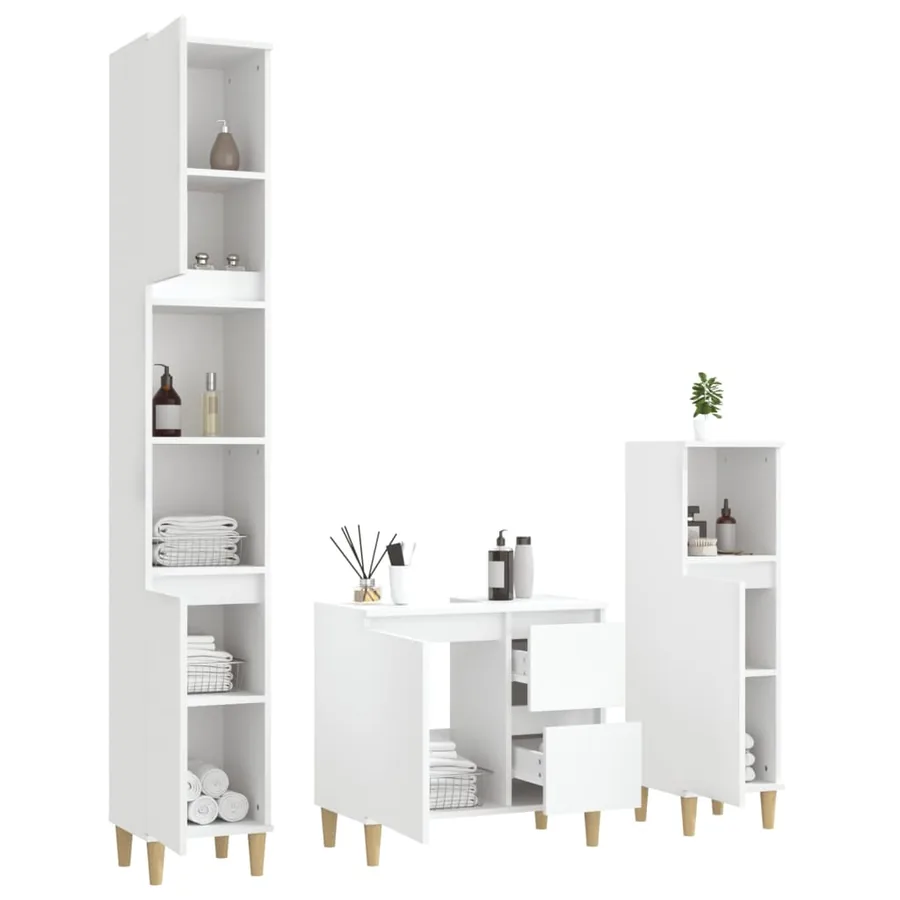Ensemble d'armoires salle de bain 3 pcs blanc bois d'ingénierie - 4