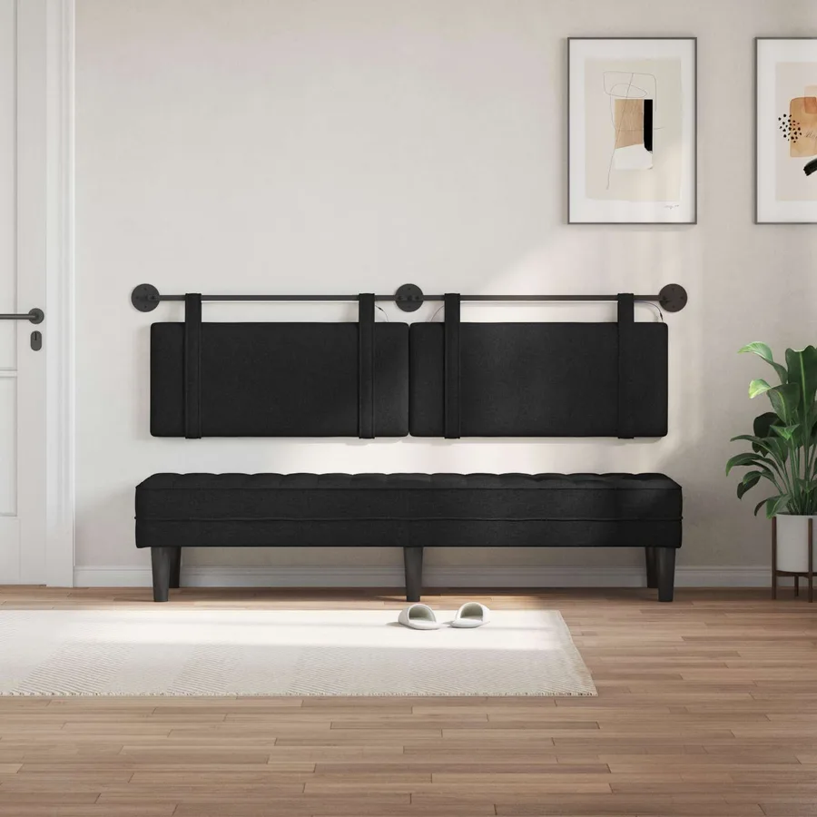 Tête de lit suspendue Avec lumière LED Noir Tissu - 3