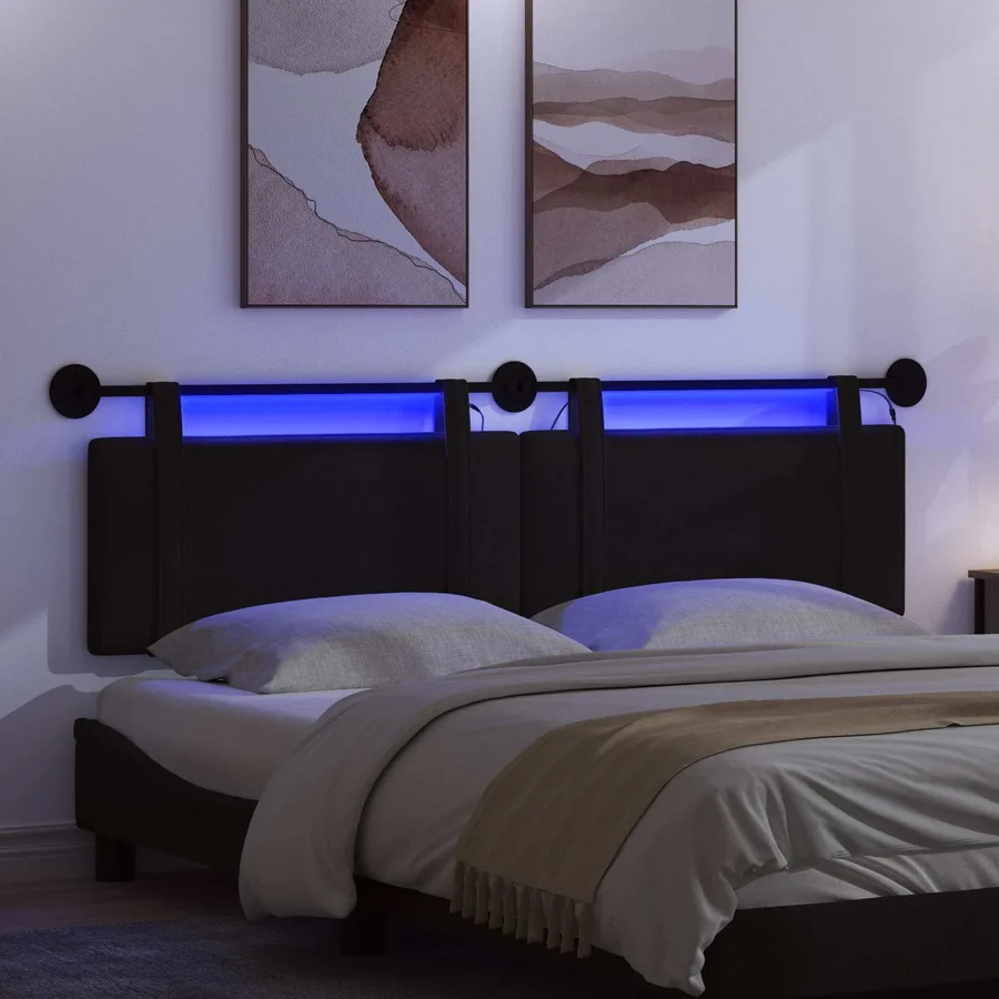 Tête de lit suspendue Avec lumière LED Noir Tissu - 5