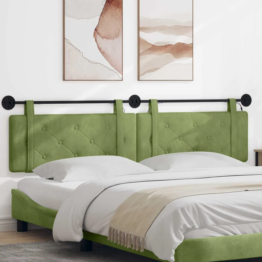 Tête de lit suspendue Avec lumière LED Vert clair Velours