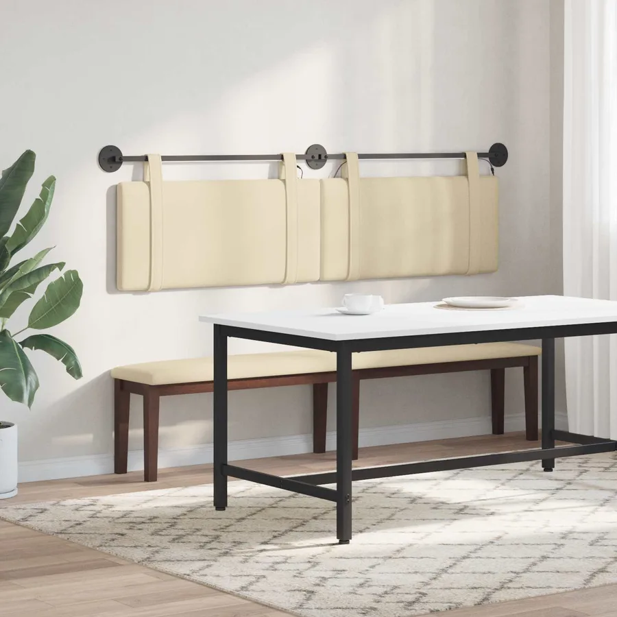 Tête de lit suspendue Avec lumière LED Crème Tissu - 4