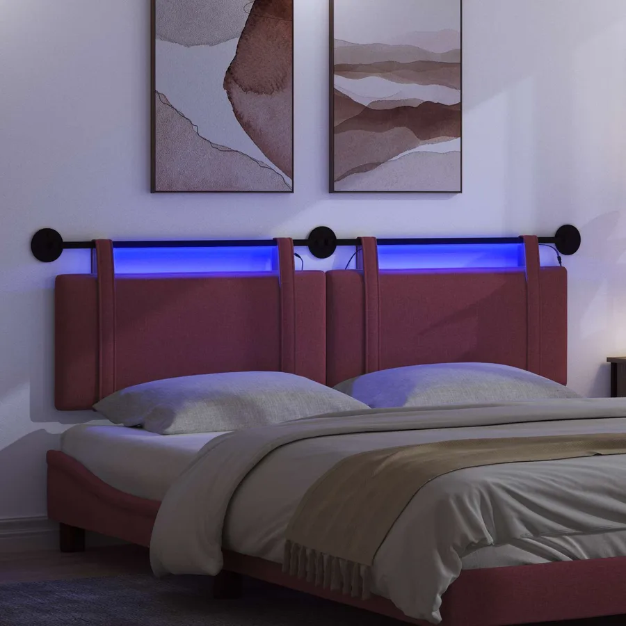 Tête de lit suspendue Avec lumière LED Bordeaux Tissu - 5