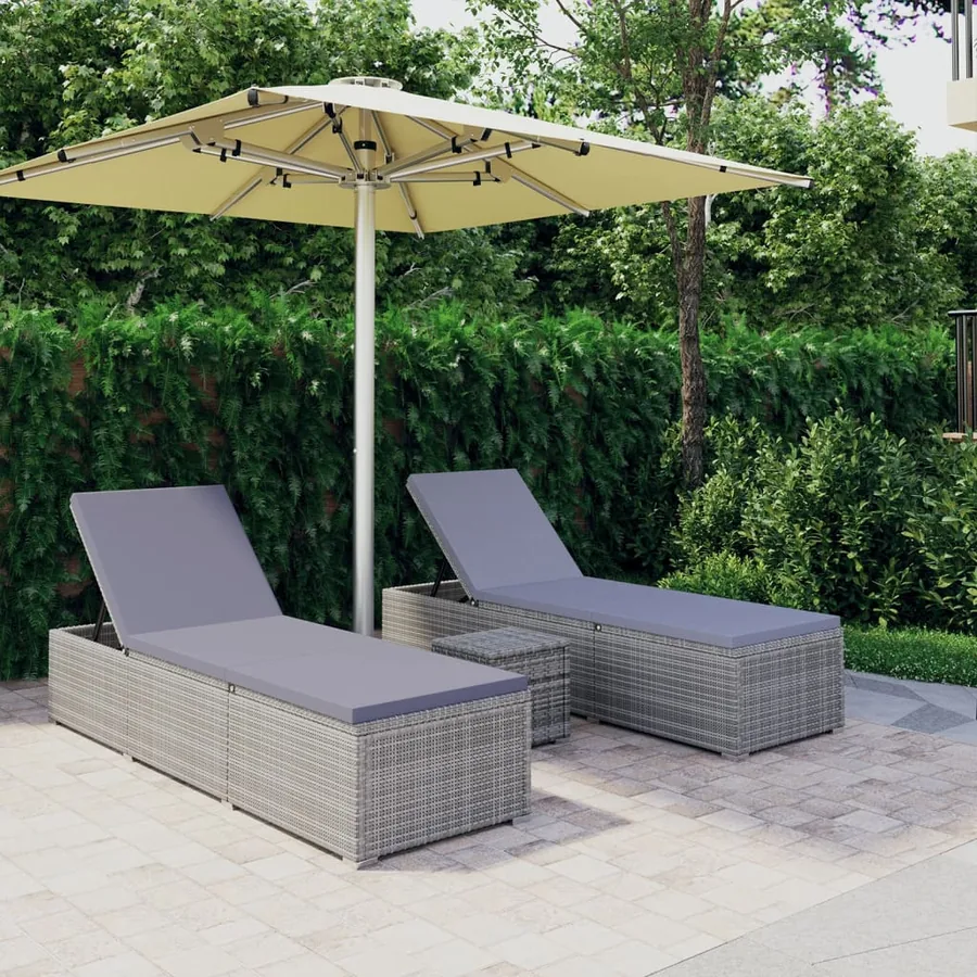Chaises longues de jardin table à thé 3 pcs Résine tressée Noir - 14