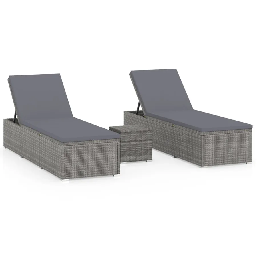 Chaises longues de jardin table à thé 3 pcs Résine tressée Noir - 15