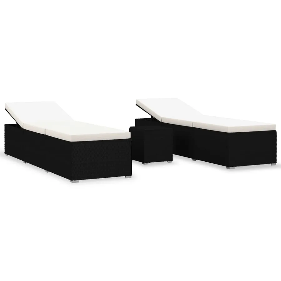 Chaises longues de jardin table à thé 3 pcs Résine tressée Noir - 2