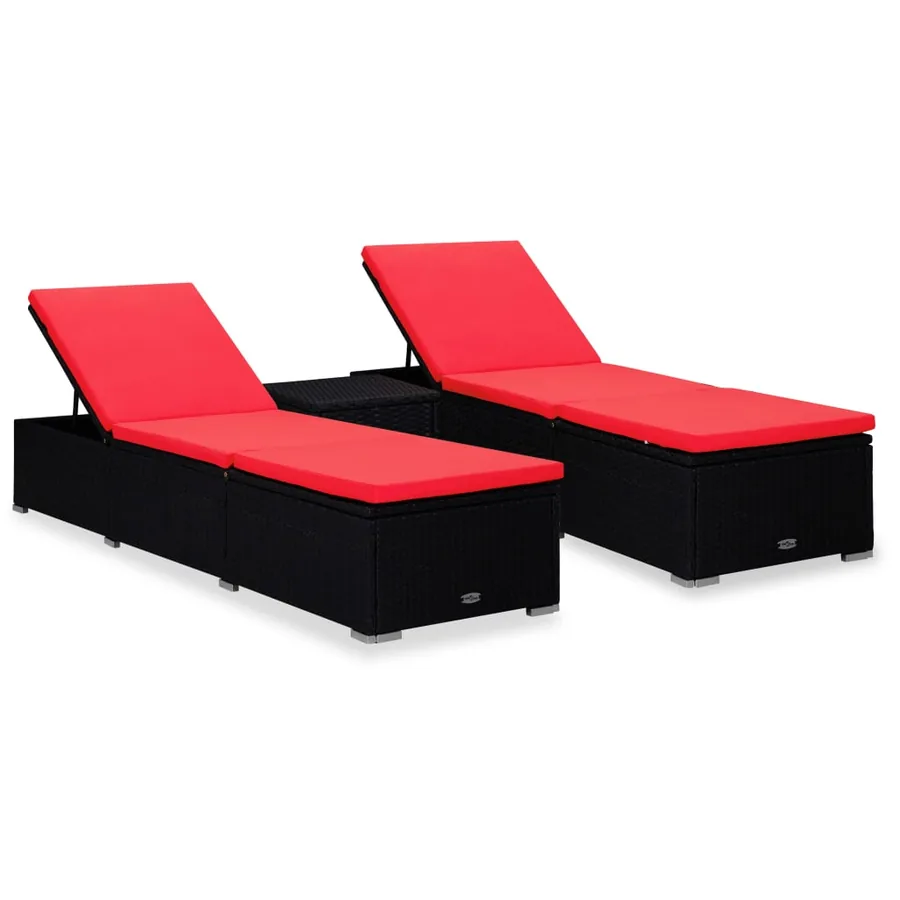 Chaises longues de jardin table à thé 3 pcs Résine tressée Noir - 27