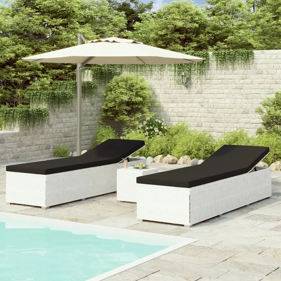 Chaises longues de jardin table à thé 3 pcs Résine tressée Noir - 37