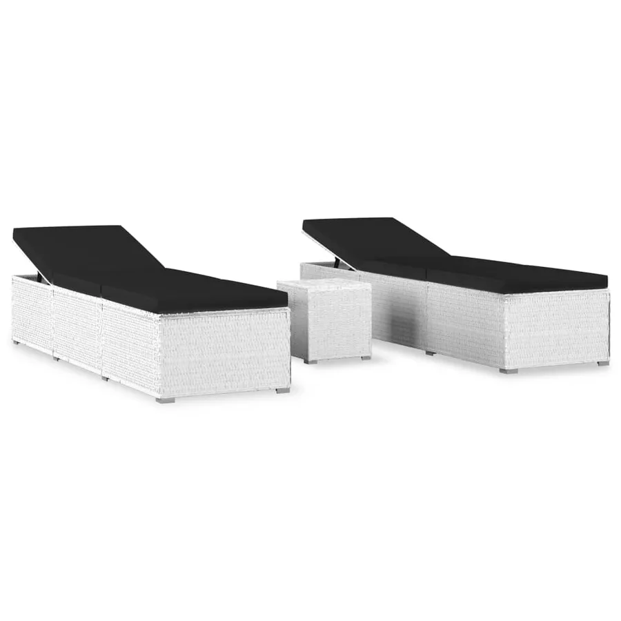 Chaises longues de jardin table à thé 3 pcs Résine tressée Noir - 38