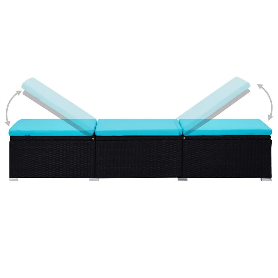 Chaises longues de jardin table à thé 3 pcs Résine tressée Noir - 53