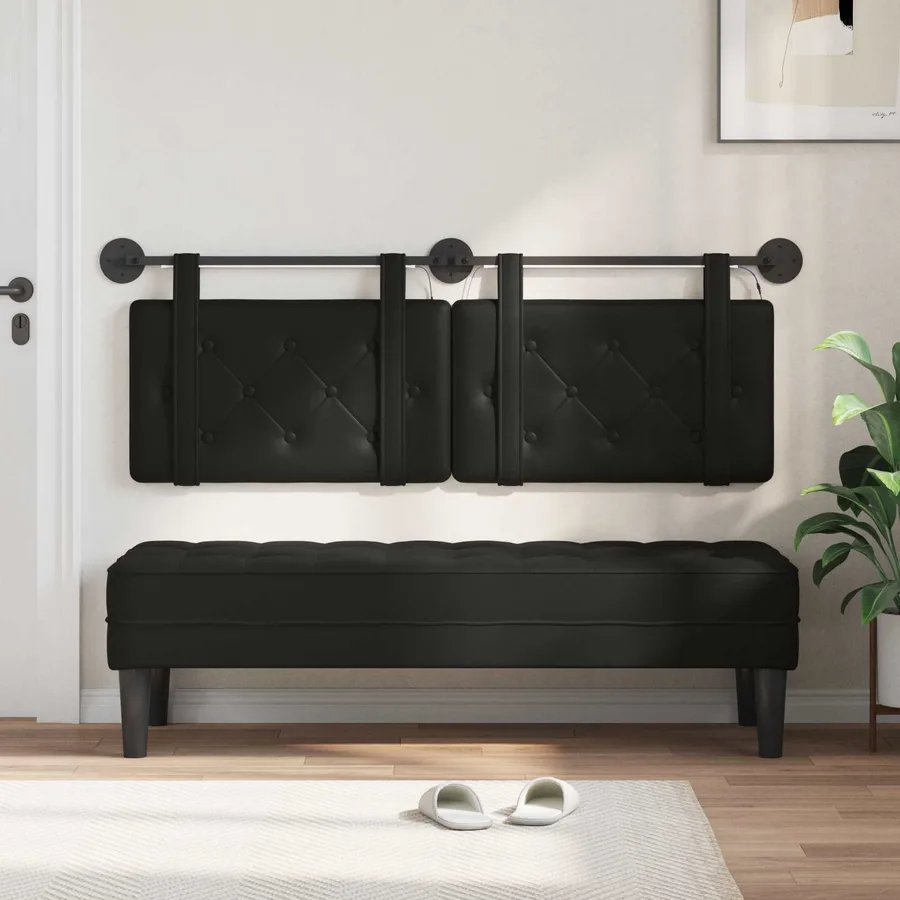 Tête de lit suspendue Avec lumière LED Noir Simili cuir - 3