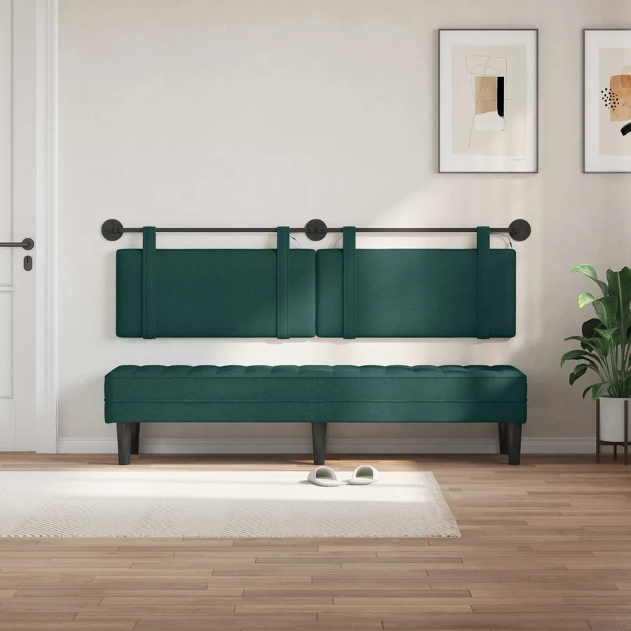 Tête de lit suspendue Avec lumière LED Vert foncé Tissu - 3