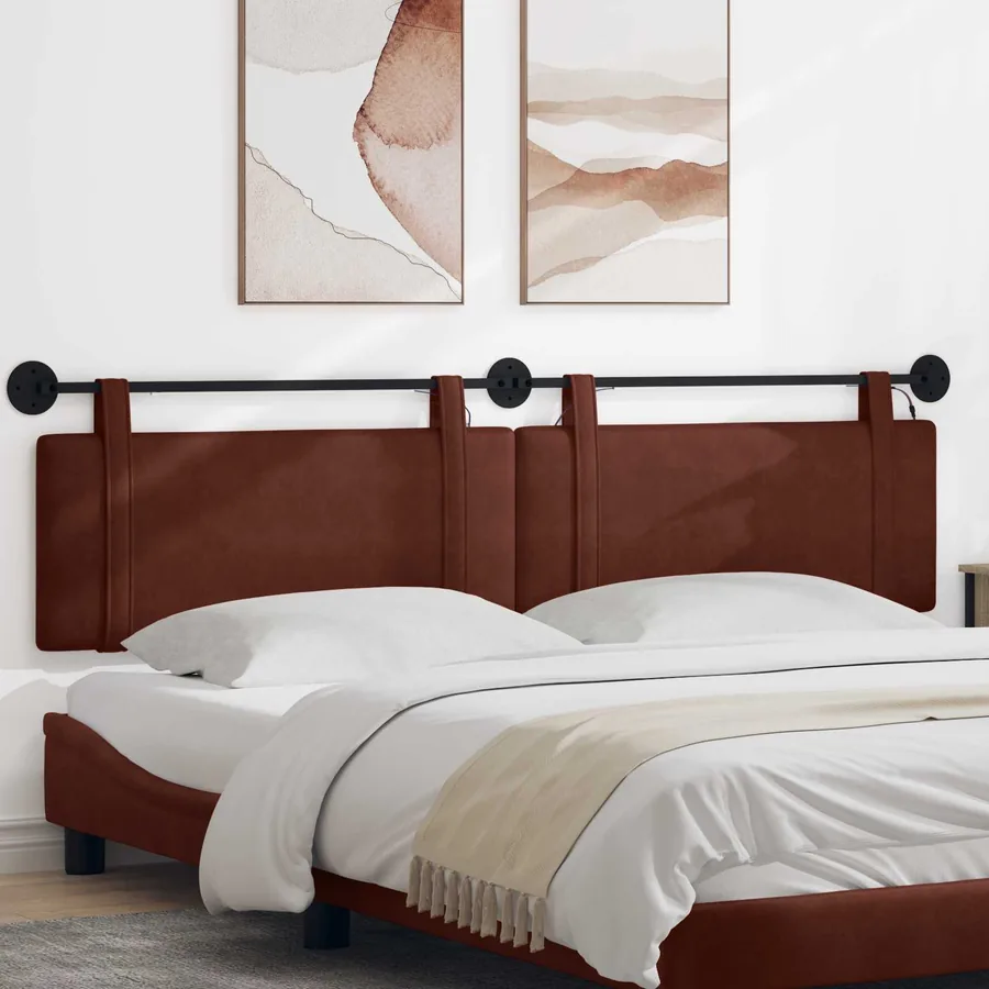 Tête de lit suspendue Avec lumière LED Brun Brillant PU antique