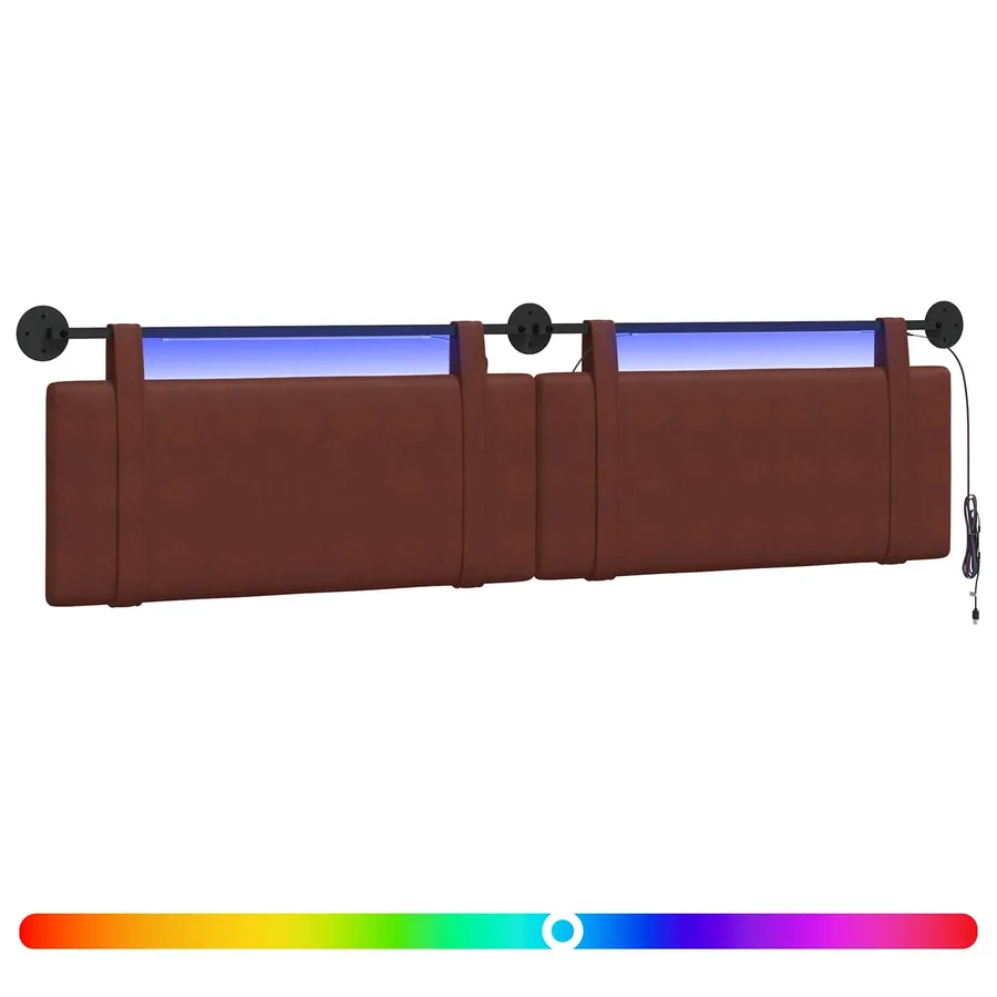 Tête de lit suspendue Avec lumière LED Brun Brillant PU antique - 2