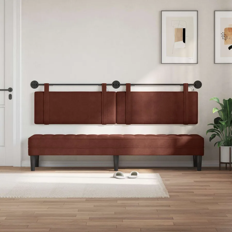 Tête de lit suspendue Avec lumière LED Brun Brillant PU antique - 3