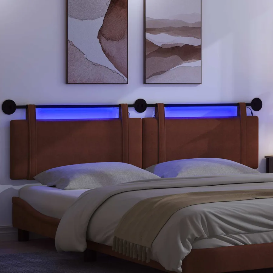 Tête de lit suspendue Avec lumière LED Brun Brillant PU antique - 5